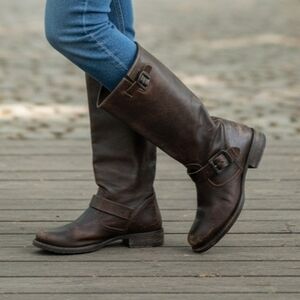 Frye Dark Brown Leather Heeled Boots